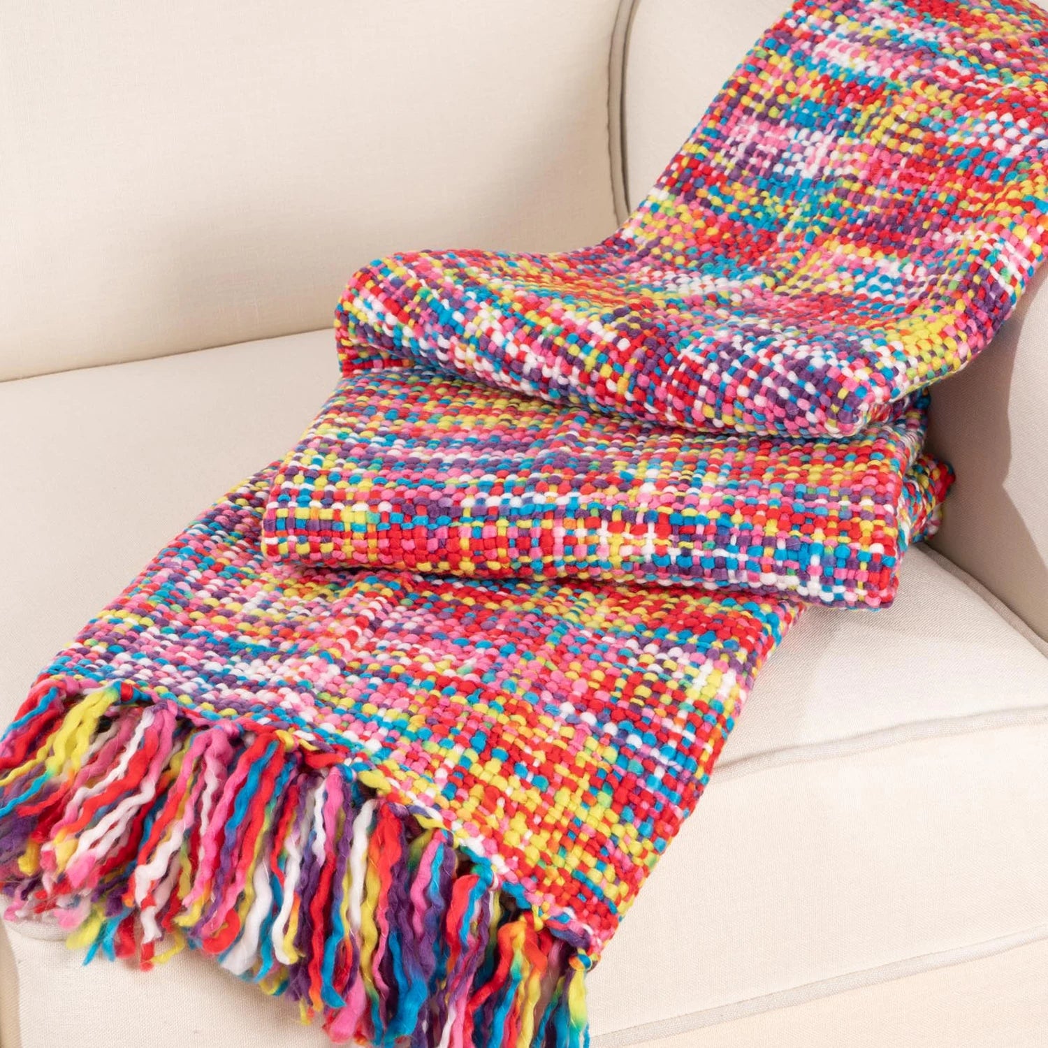 Battilo Orange Kint Throw Blanket With Tassels Fall Multicolor Boho Throws For Bed Decorative Sofa Blanket Bedspread On the Bed Peaceful Pleasures Health and Wellness Rainbow 127x152cm