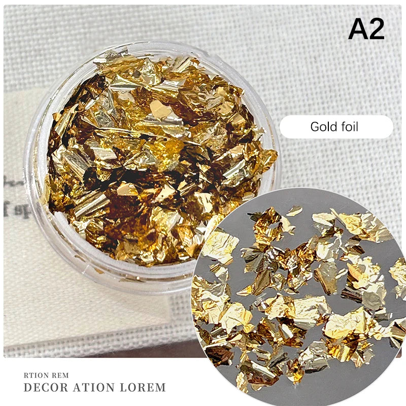 1Box Gold Foil Fragment Nail Glitter For DIY Nails Sticker Art Nail Decorations Multi Color Gold Leaf Flakes Peaceful Pleasures Health and Wellness A2