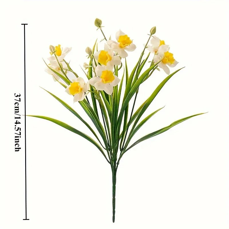 White Yellow Faux Daffodil Bouquet – Artificial Narcissus Flowers