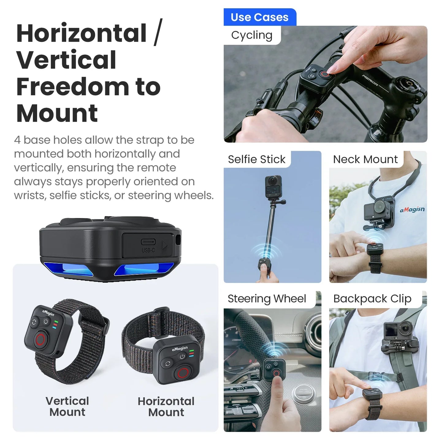 AMagisn Bluetooth Remote for Insta360, GoPro & DJI | 76m Range
