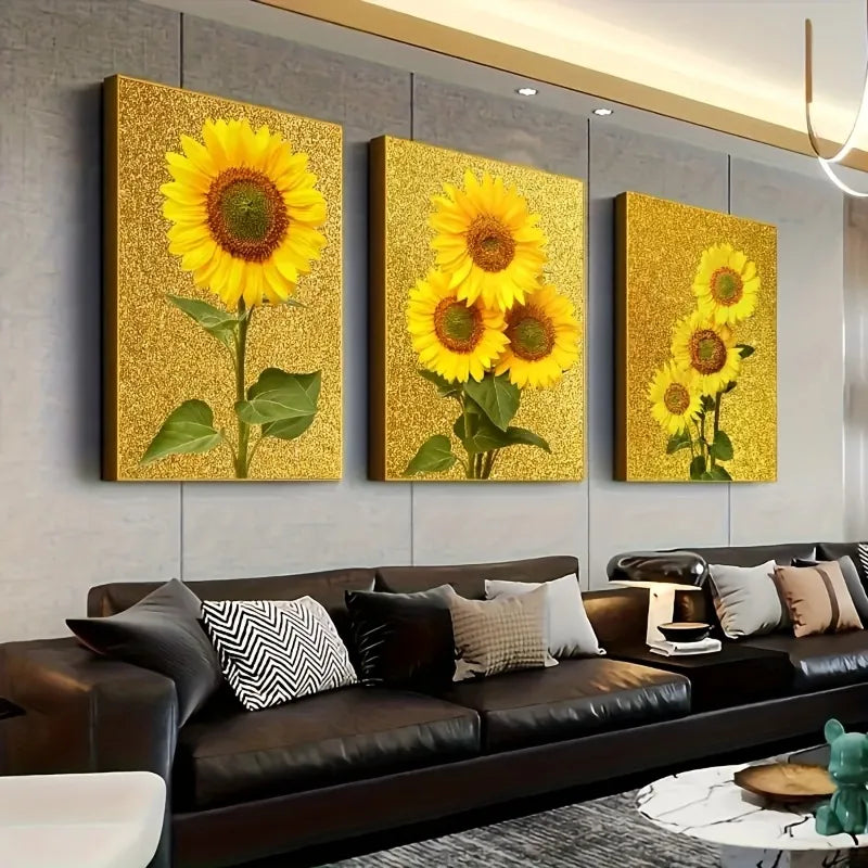 3-Piece Sunflower Canvas Wall Art | Modern Unframed Poster Set Canvas Wall Art Peaceful Pleasures Health and Wellness