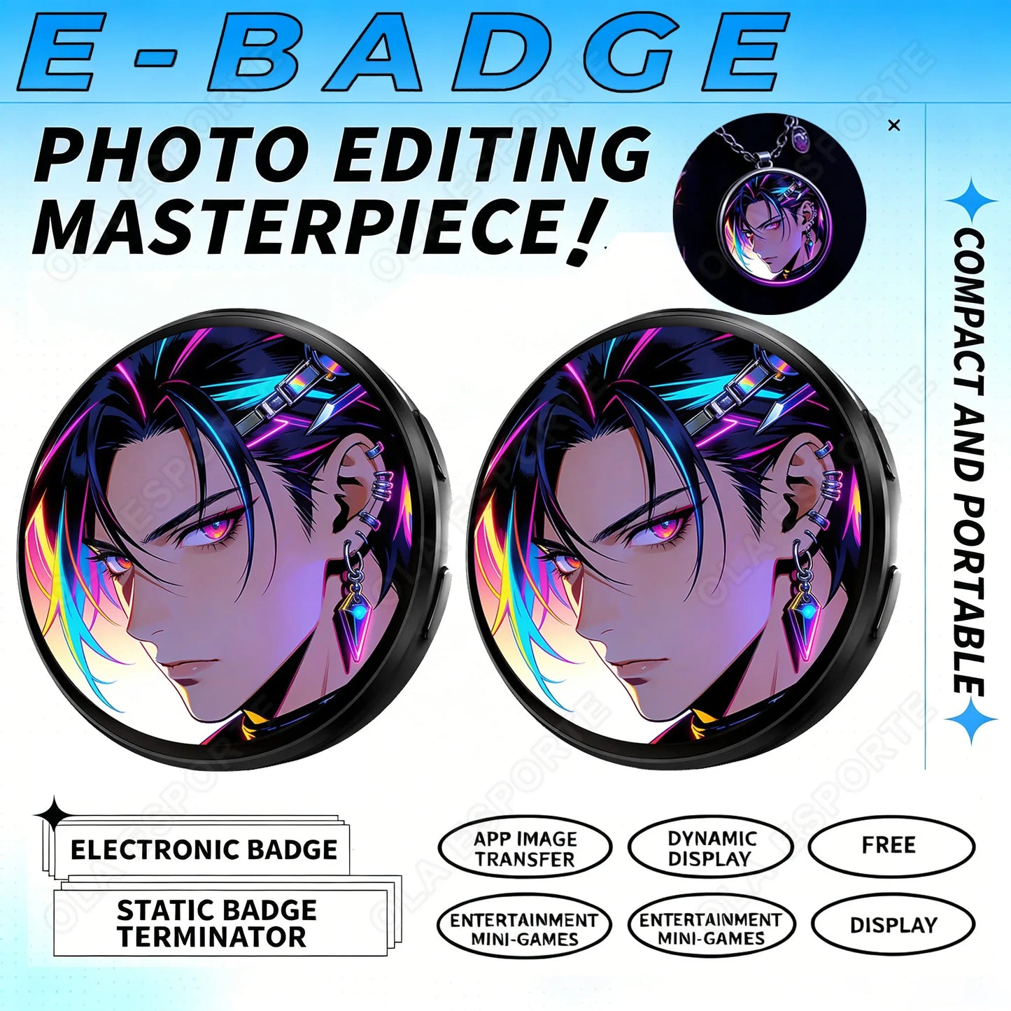 Anime E-Badge Display Pin | 1.5″ Touch Screen LED Smart Badge