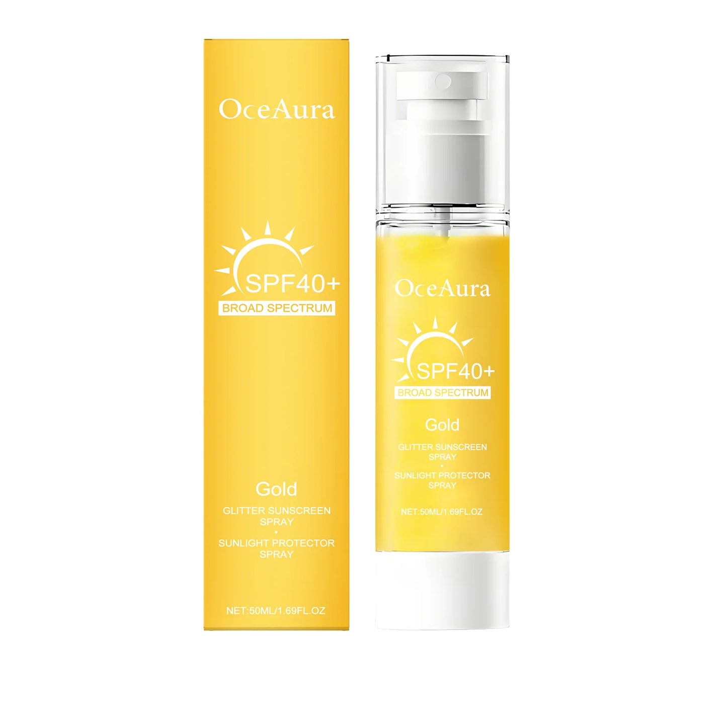 OceAura Glitter Sunscreen Spray – Shimmer SPF Face & Body 50ml