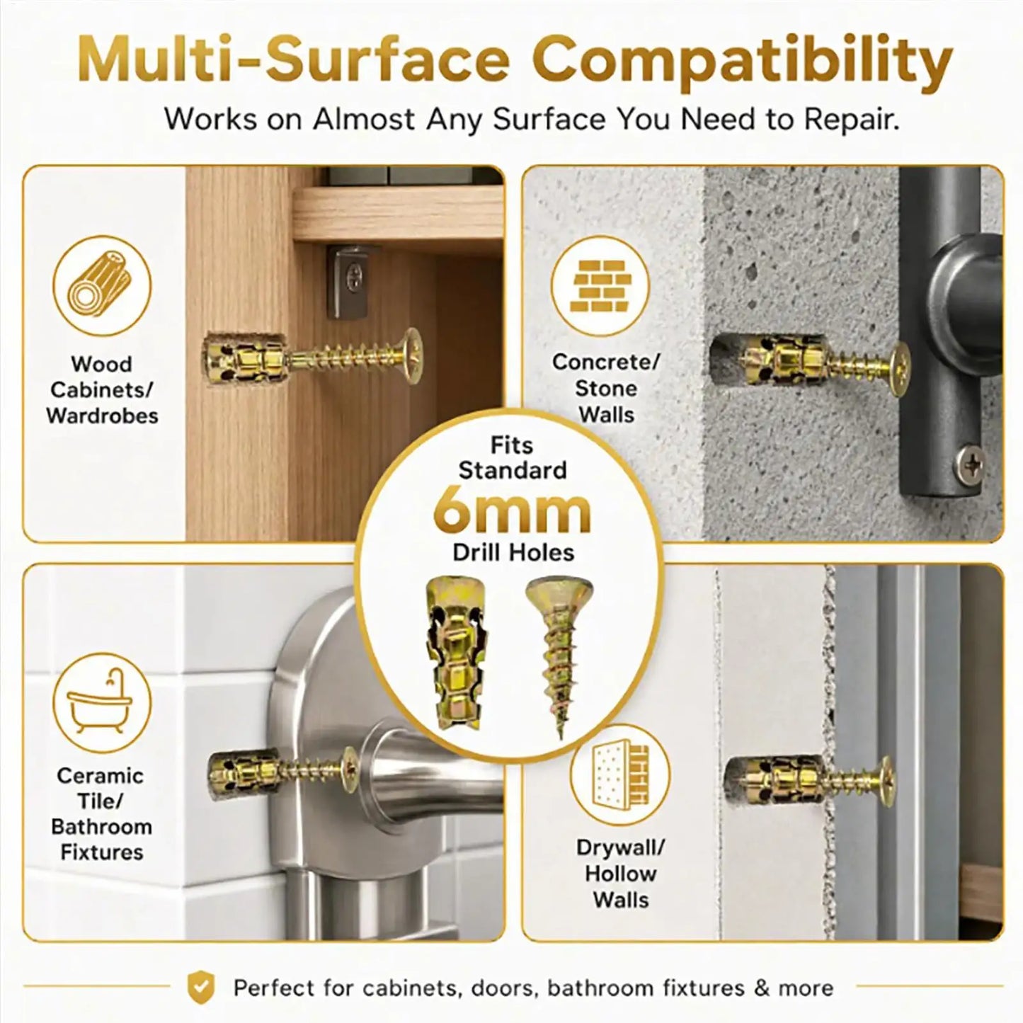 Expansion Thread Repair Inserts – Cabinet Hinge & Drywall Fix 50pc
