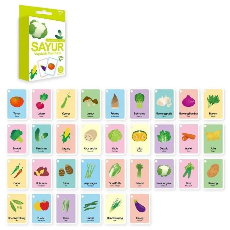 33-Piece Indonesian & English Bilingual Flashcards for Kids