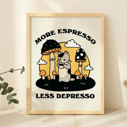 More Espresso Less Depresso Cat Canvas Wall Art Print Canvas Wall Art Peaceful Pleasures Health and Wellness G3102 50x70cm No Frame