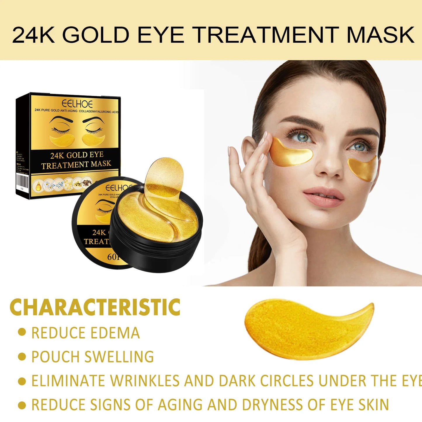 24K Gold Under Eye Mask – Dark Circles & Anti-Aging Patches