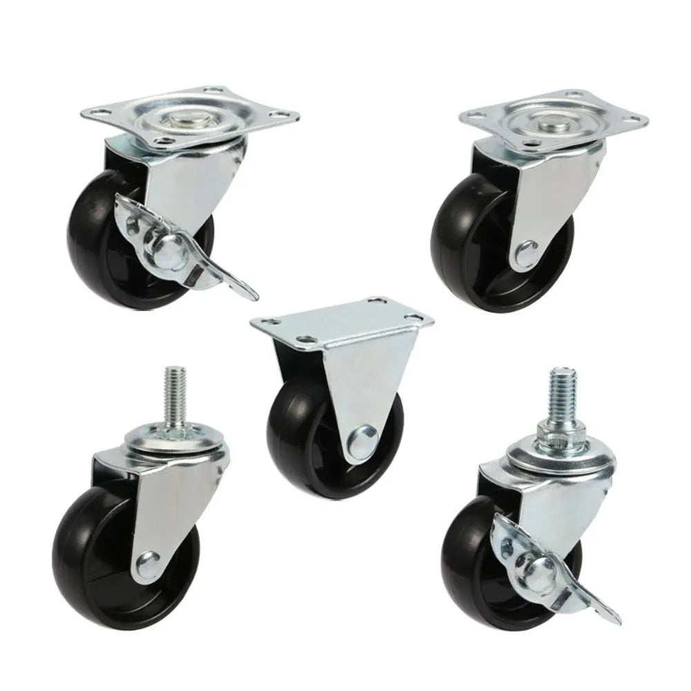 4-Pack PVC Swivel Furniture Casters with Brake – 1"/1.25"/2"