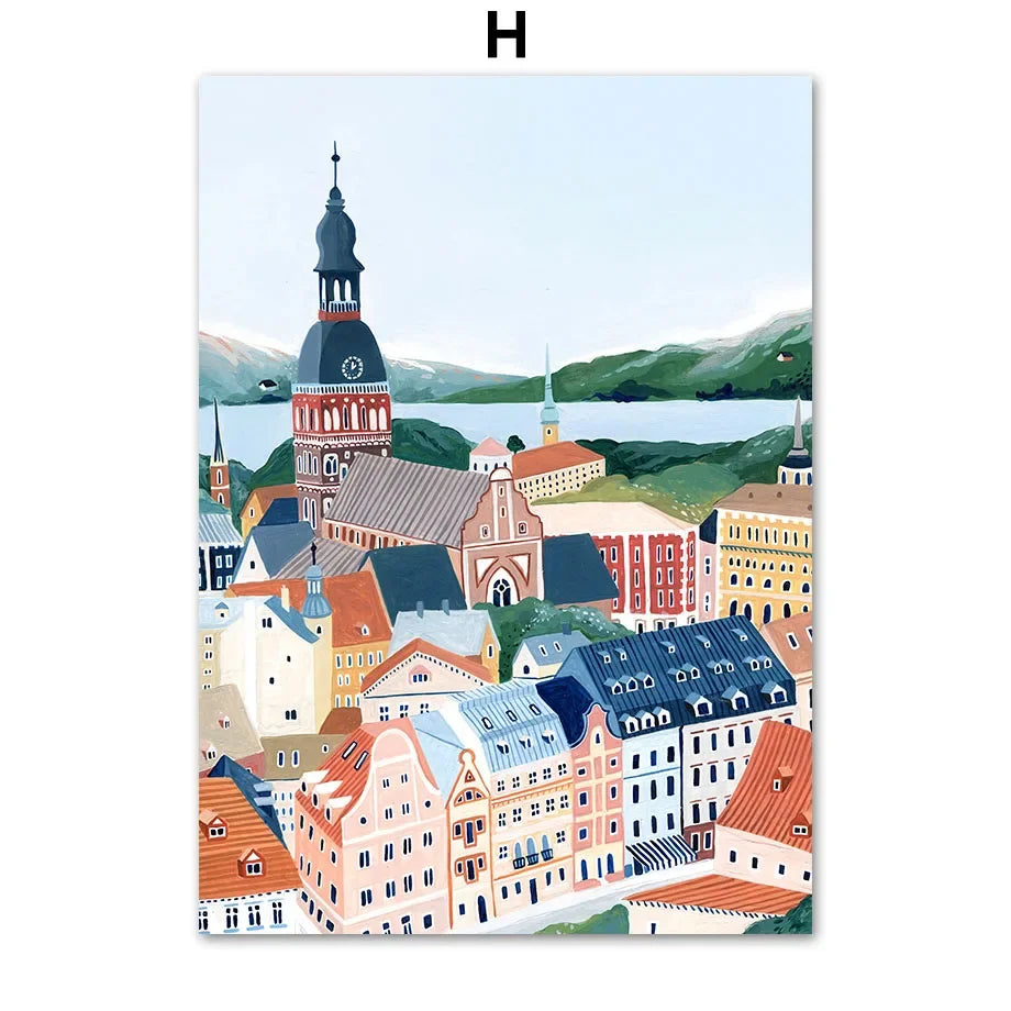 Abstract Landscape City Canvas Wall Art Print | Unframed
