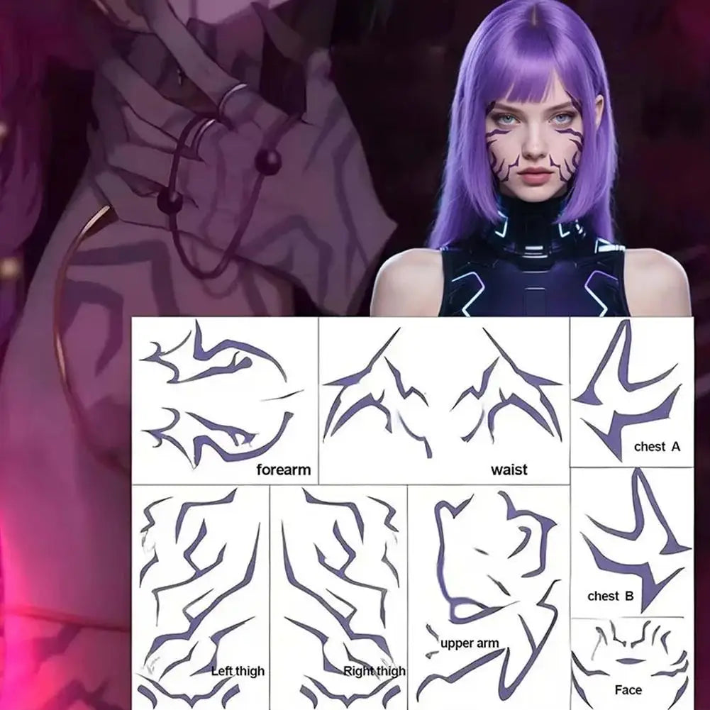 Anime Cosplay Temporary Tattoo Stickers – Face & Body Art