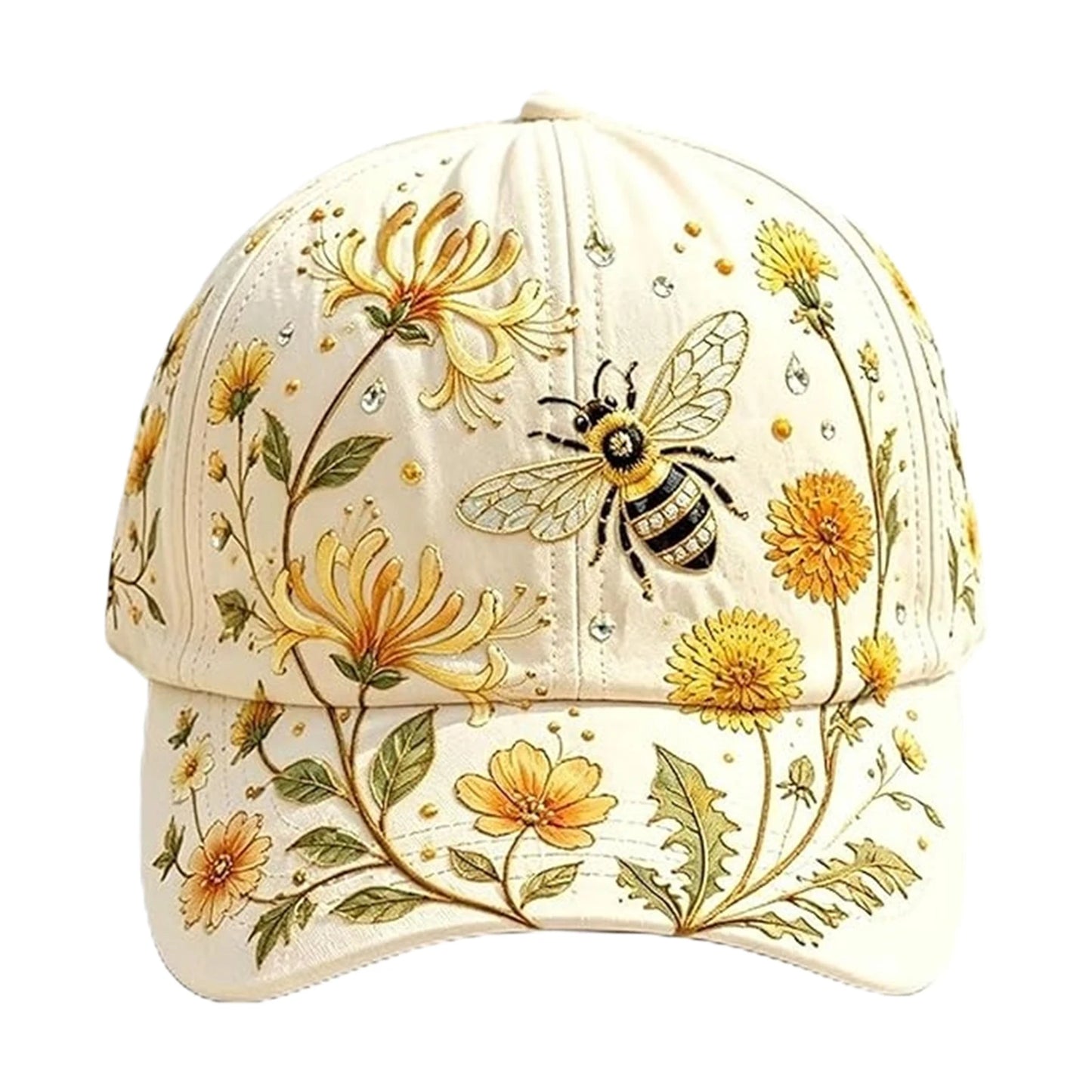 Cotton Animal Pattern Baseball Hat Adjustable Lightweight Casual Sun Hats Breathable for Nature Lover Gardeners Women Peaceful Pleasures Health and Wellness Bee Flower