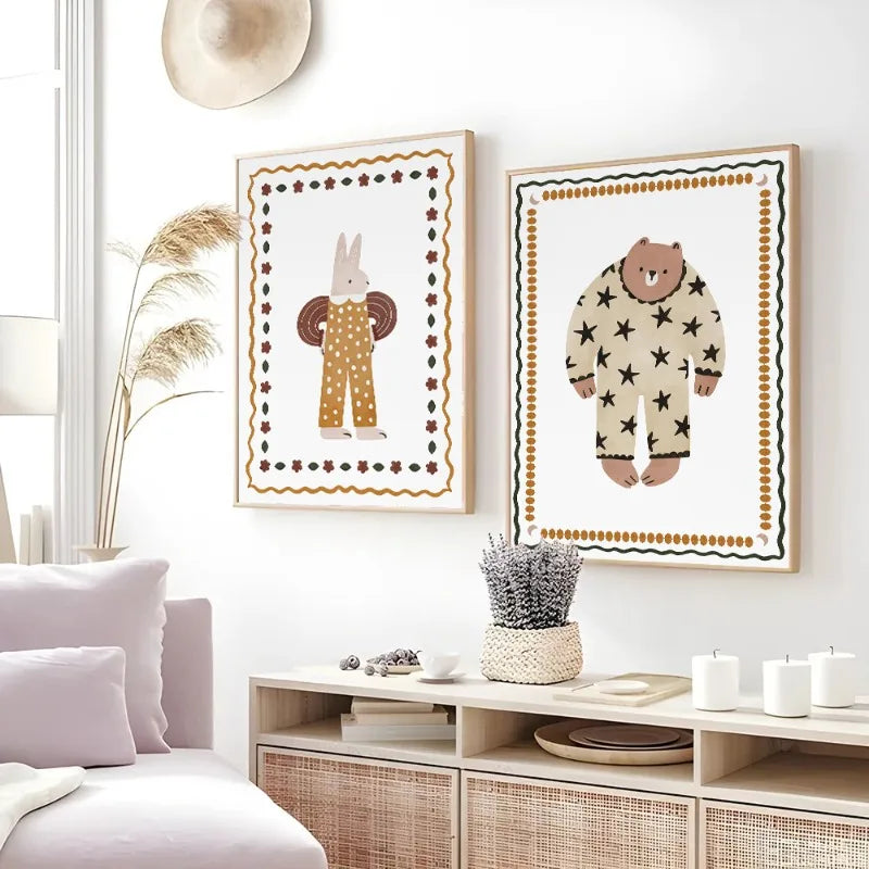 Boho Nursery Canvas Wall Art | Cute Animals Kids Room Decor