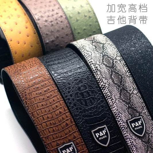 P&p Like 2023 PU Leather Guitar Strap Snake Pattern Bass Instrument Peaceful Pleasures Health and Wellness
