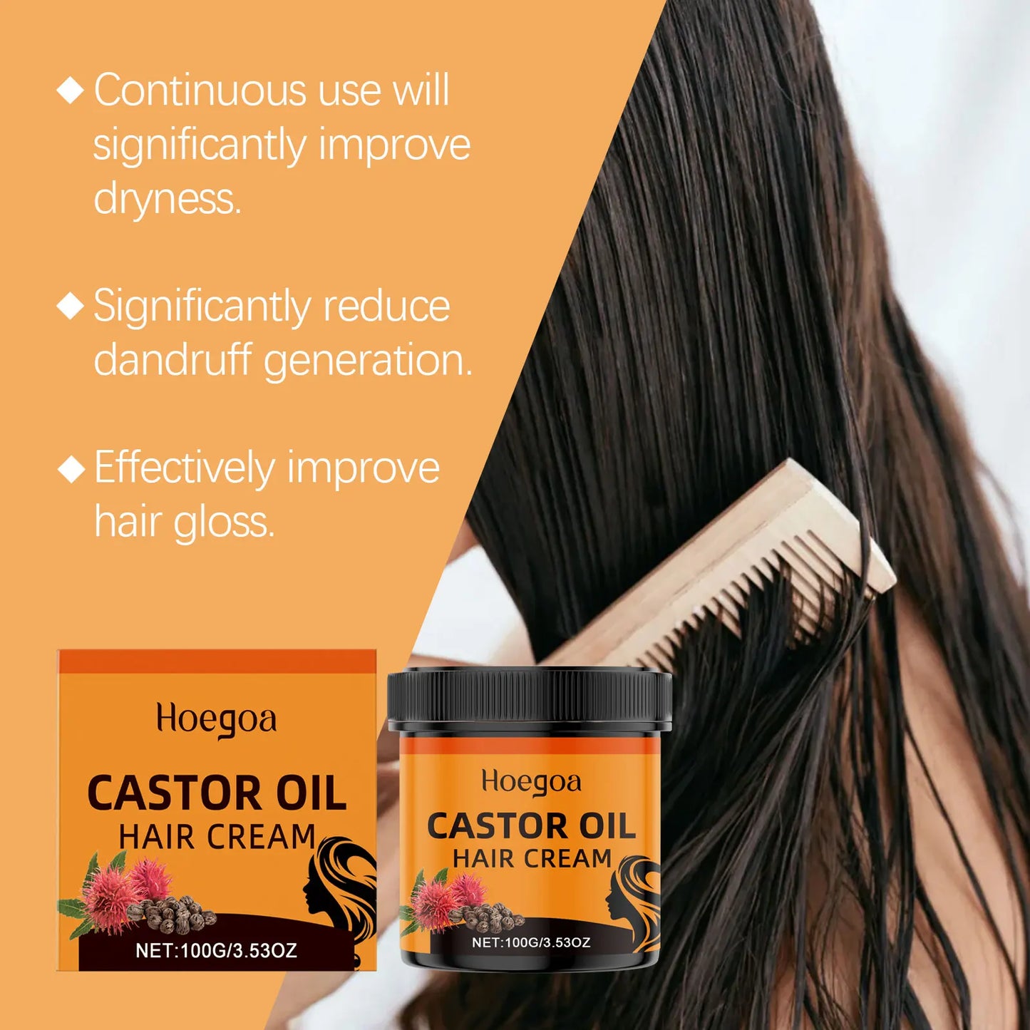 HOEGOA Castor Oil Leave-In Hair Cream – Frizz & Dry Hair
