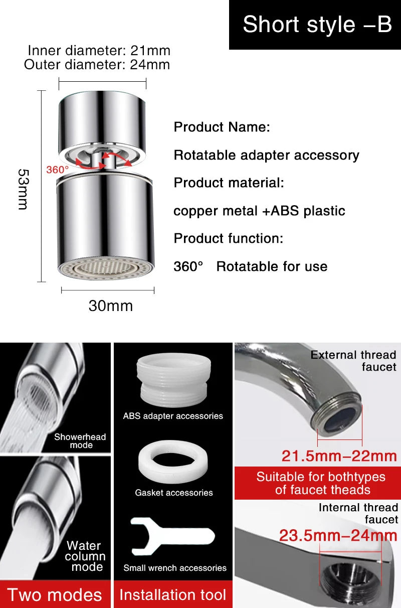 360° Rotatable Faucet Aerator Sprayer – Water-Saving Nozzle