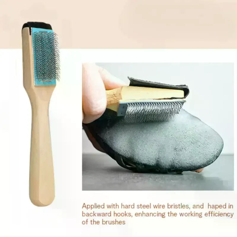 Suede Sole Wire Shoe Brush – Wood Handle & Protective Cover