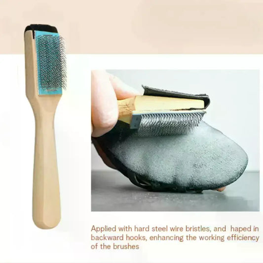 Suede Sole Wire Shoe Brush – Wood Handle & Protective Cover Shoe Care Brush Peaceful Pleasures Health and Wellness