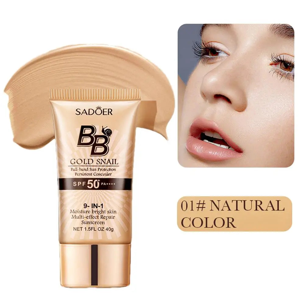 Gold Snail Sunscreen BB Cream Protector Facial Sun Block SPF50 BB Cream Isolation Lotion Concealer Facial Moisturizer Peaceful Pleasures Health and Wellness Natural