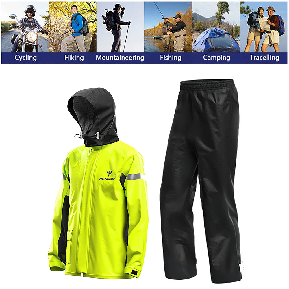 Waterproof Rain Jacket Pants Gear Men Motorcycle Suit Outdoor