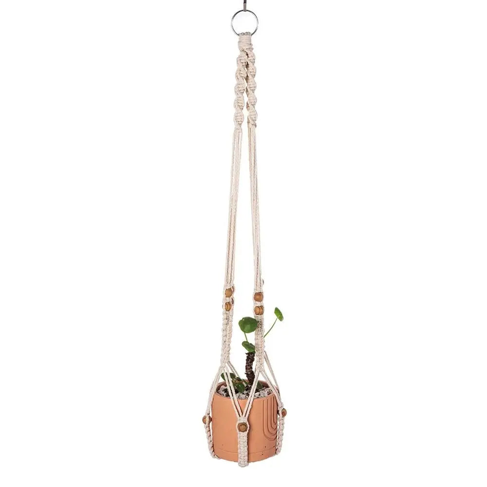 Boho Macrame Cotton Rope Plant Hanger – Handmade Tassel Basket