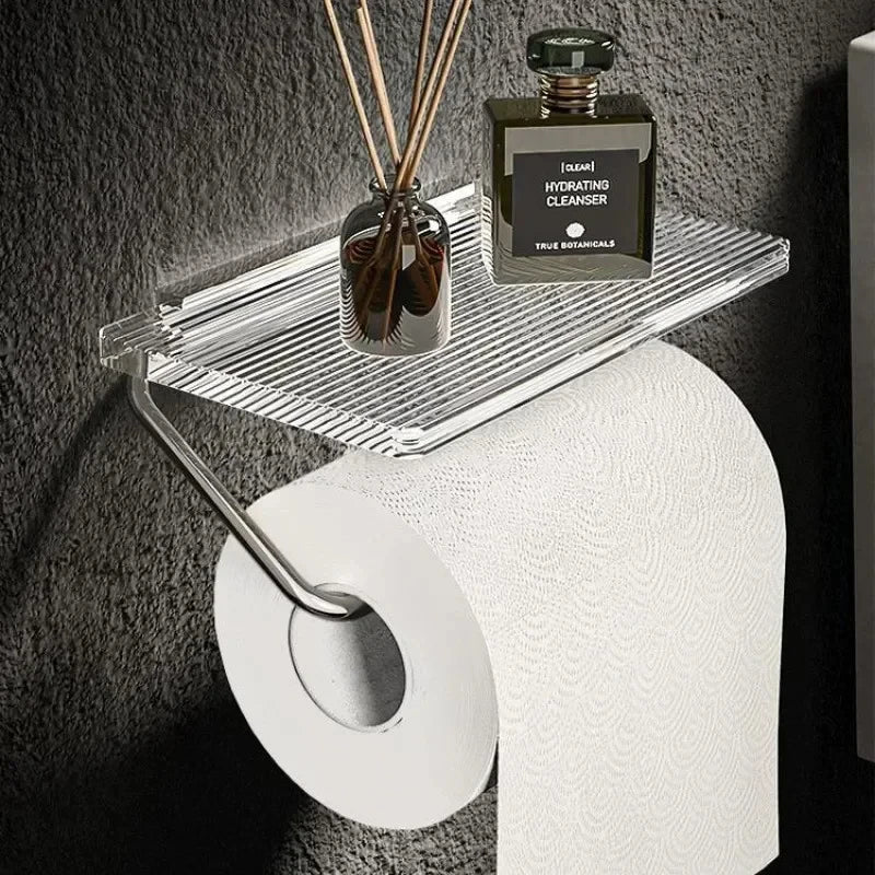 Gold Toilet Paper Holder with Shelf – No-Drill Acrylic Design