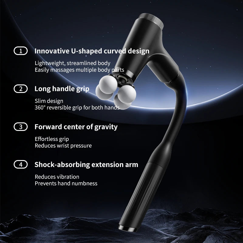 U-Shaped Long Handle Massage Gun, Ergonomic Deep Tissue Percussion for Back/Neck/Waist, 4 Heads & Adjustable Speed Peaceful Pleasures Health and Wellness