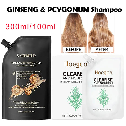 Black Ganoderma Polygonum Multiflorum Shampoo Ginseng Herbal Repair Nourish Hair Soft Smooth Moisturize Scalp Care 100ml/300ml Peaceful Pleasures Health and Wellness