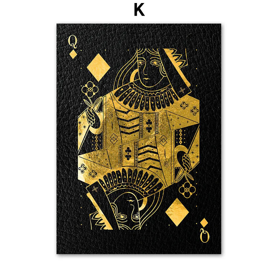Golden Playing Cards Canvas Wall Art | Ace Spades Nordic Poster
