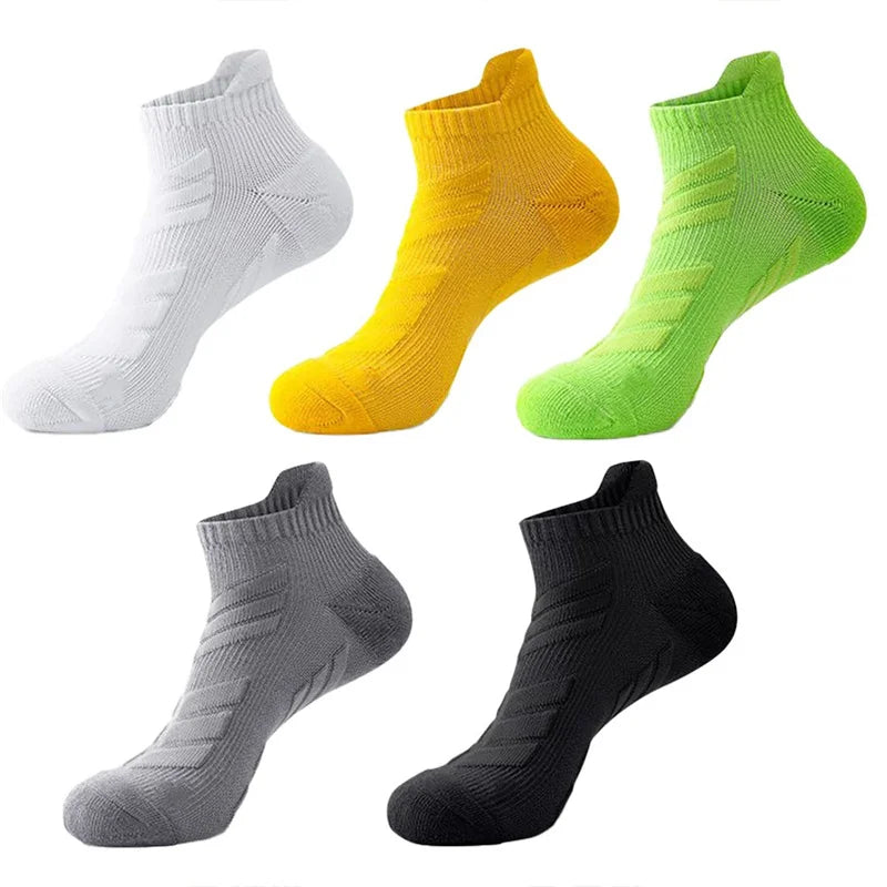 5 Pairs Men's Outdoor Ankle Socks, Shock-Absorbing And Anti Slip Sports Socks, Sweat Absorbing And Breathable Towel Bottom Socks Peaceful Pleasures Health and Wellness 5 Pairs Mixed Colors One Size