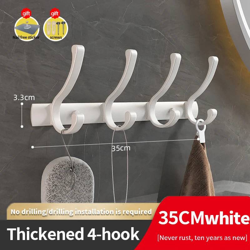 YUNJIEYA 6-Hook Aluminum Wall Rack | Bathroom & Kitchen Hooks