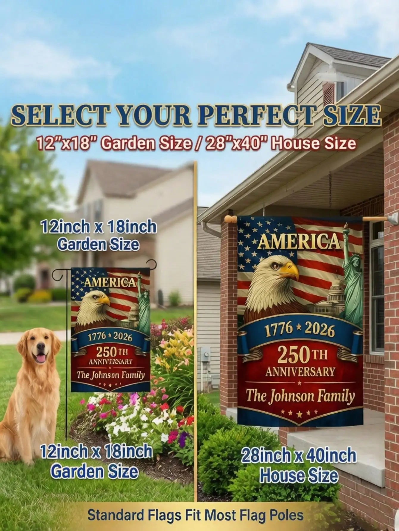1pc Personalized Patriotic Garden Flag Custom Family Name Eagle Banner 1776 2026 Memorial Day Independence Day Decor Peaceful Pleasures Health and Wellness