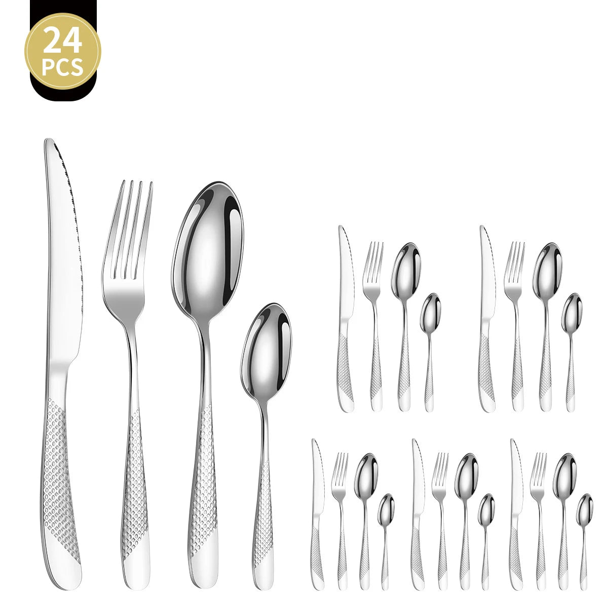 24-Piece Star Diamond Stainless Steel Cutlery Set – Knife, Fork & Spoon Set, Serves 6, Dishwasher Safe