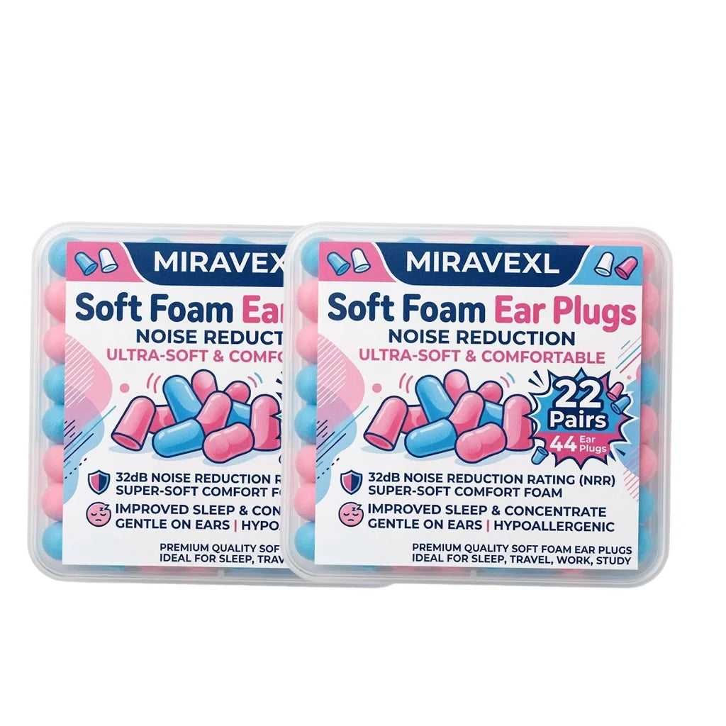 MIRAVEXL Soft Foam Ear Plugs – Sleep, Study & Noise Reduction