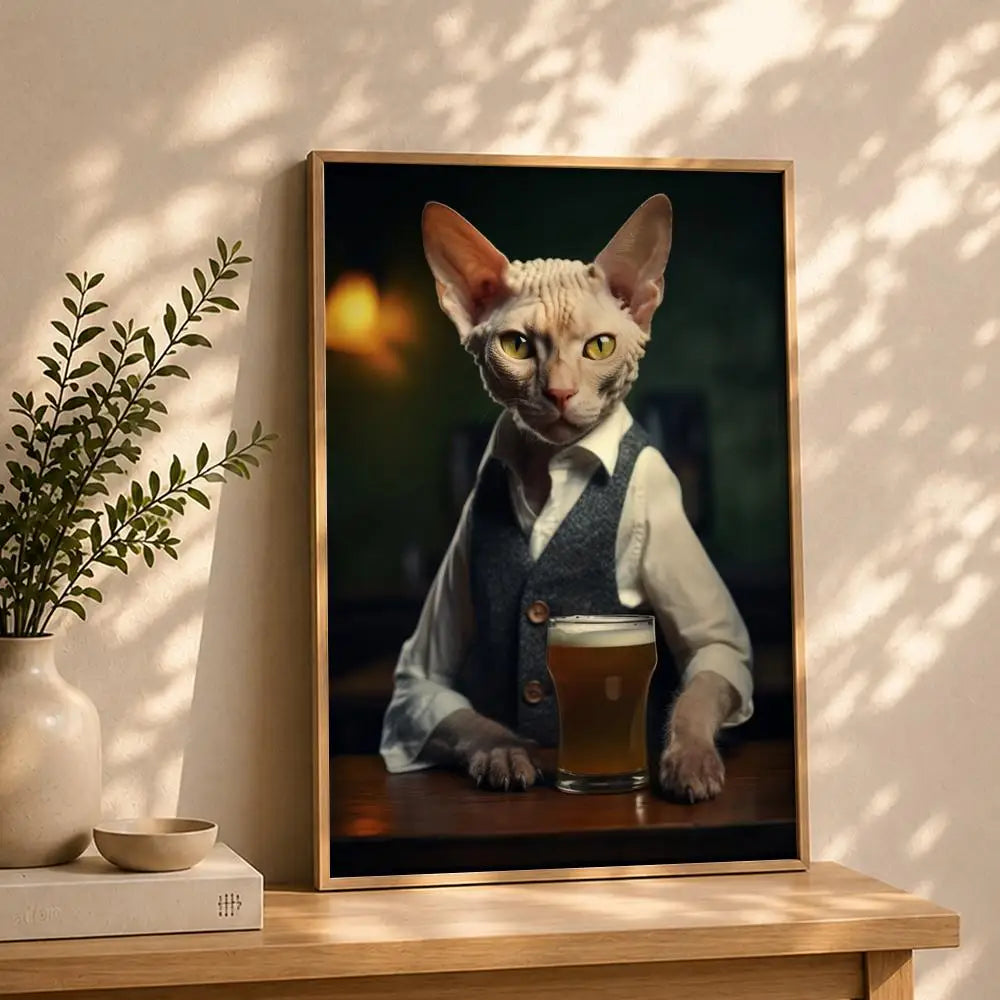 Art D-Dogs Cats at the PubS Poster HD Self Adhesive Waterproof Wall Art Ideal for Home Office Dorm Bedroom Great Gift Peaceful Pleasures Health and Wellness White4 40X50cmNoframe