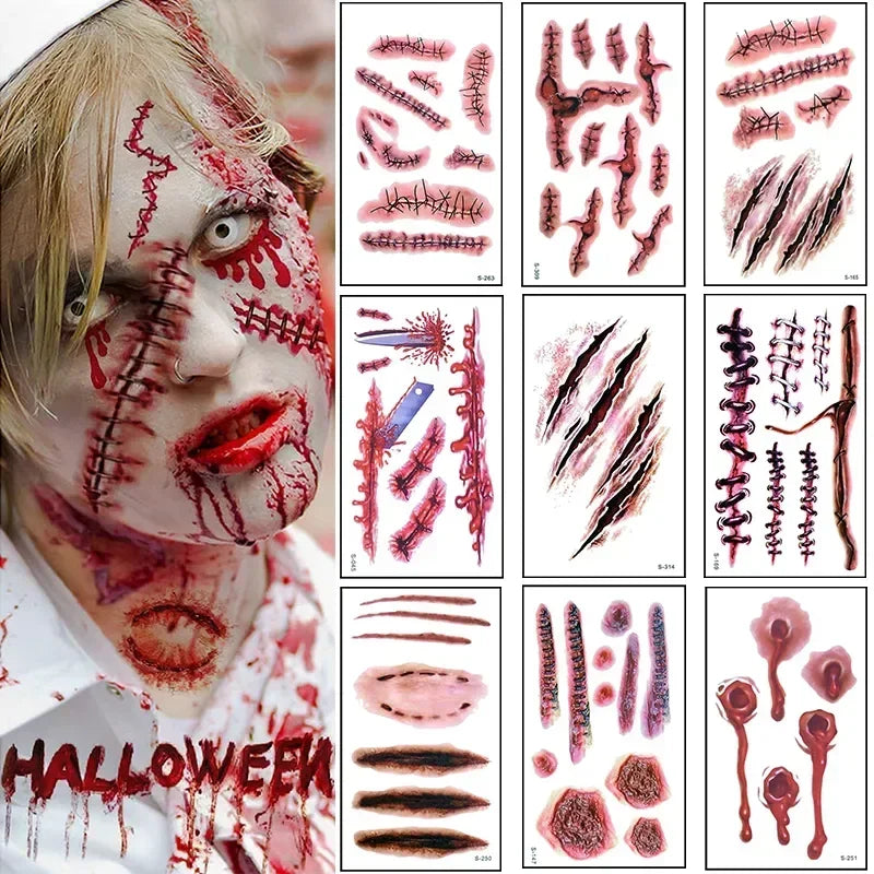 Halloween Horror Temporary Tattoos – Bloody Scar & Wound Stickers