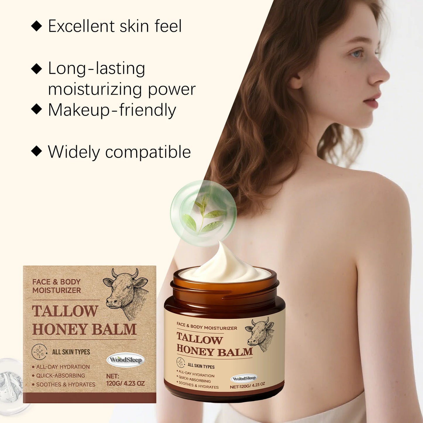 WOODSLEEP Beef Tallow & Honey Balm 120g – Deep Hydration Cream