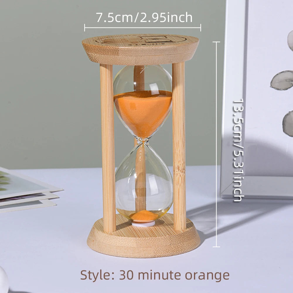 1PCS 3/5/10/15/30 Minutes Wooden Hourglass Timer Home Living Room Desktop Decoration Children Birthday Gift Portable Sand Clock Peaceful Pleasures Health and Wellness 30 Min-Orange