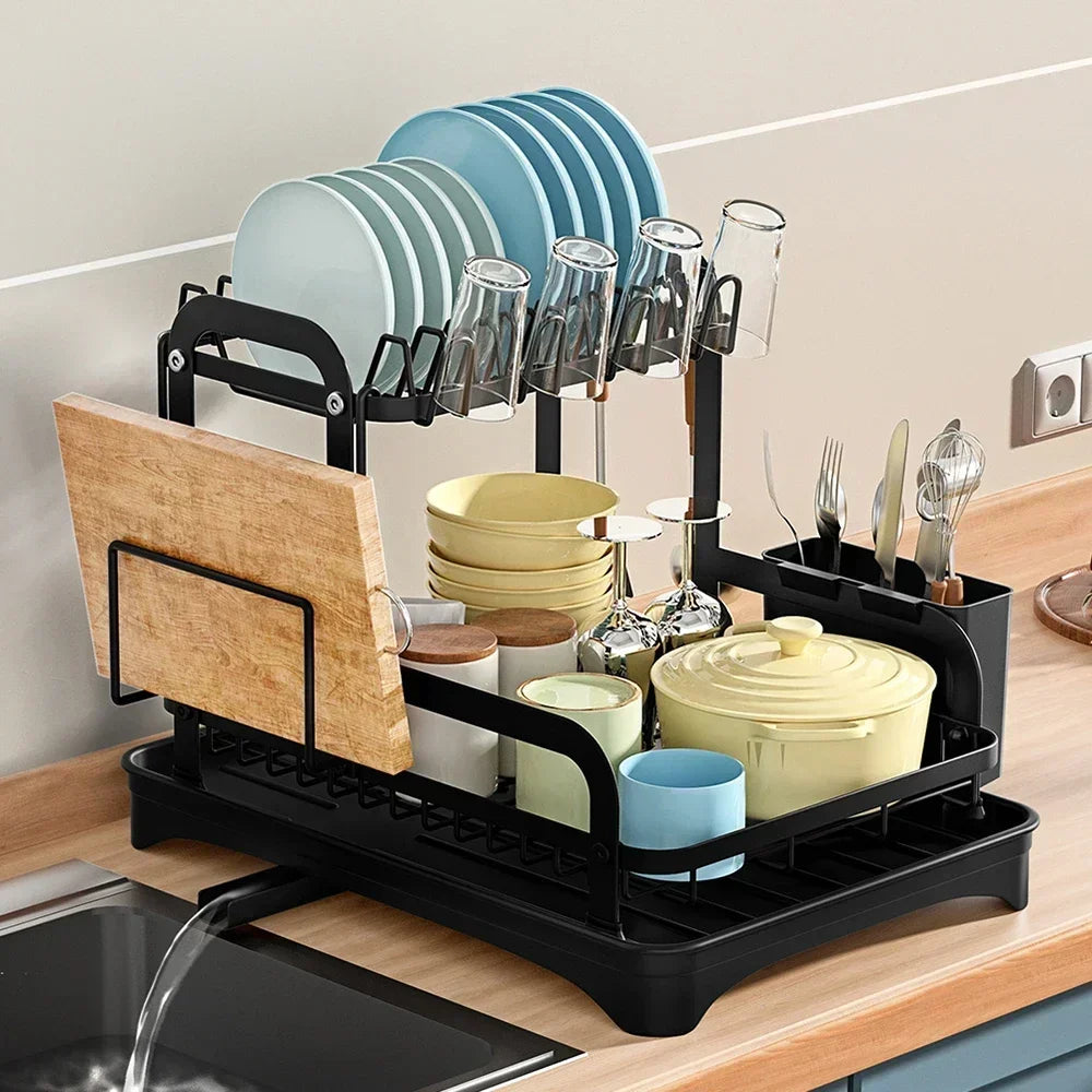 Double-layer Dish Bowl Drainer Storage Rack Small Tableware Plate Cutting Board Organizer Holder Kitchen Accessories Bathroom Peaceful Pleasures Health and Wellness Kitchen storage rack