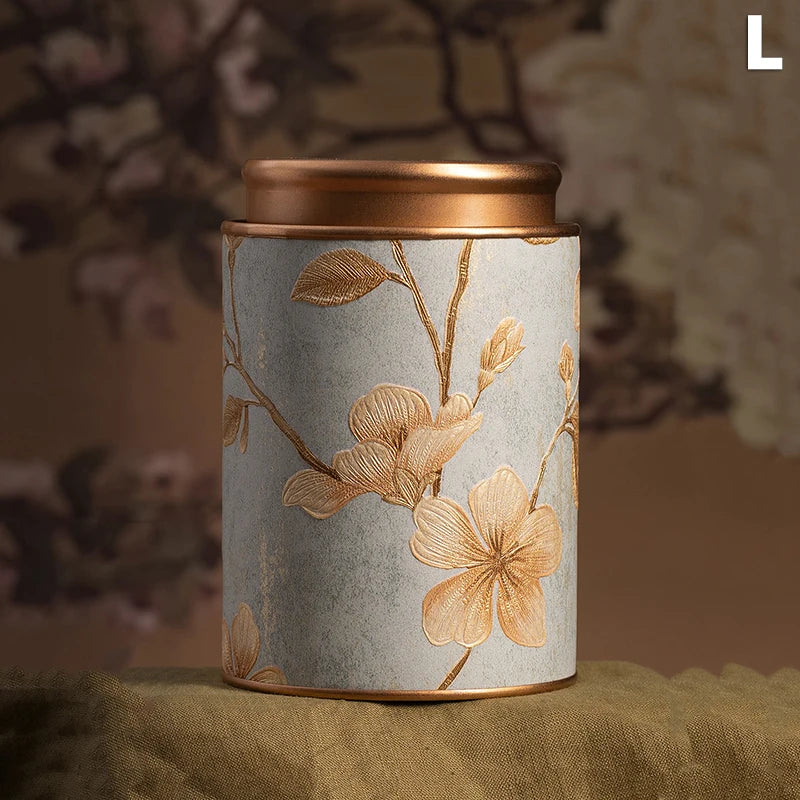 Chinese Floral Round Tea Tin Canister | Airtight Storage Box