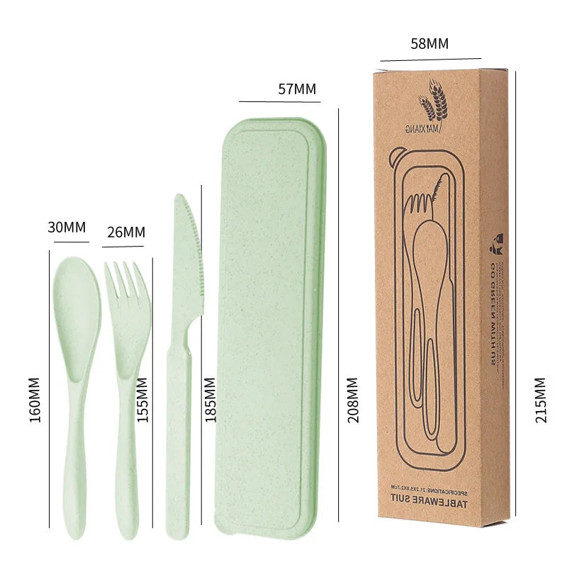 Wheat Straw Fork, Knife, Spoon Three-Piece Convenient Cutlery Set - Children's Tableware Gift Peaceful Pleasures Health and Wellness green