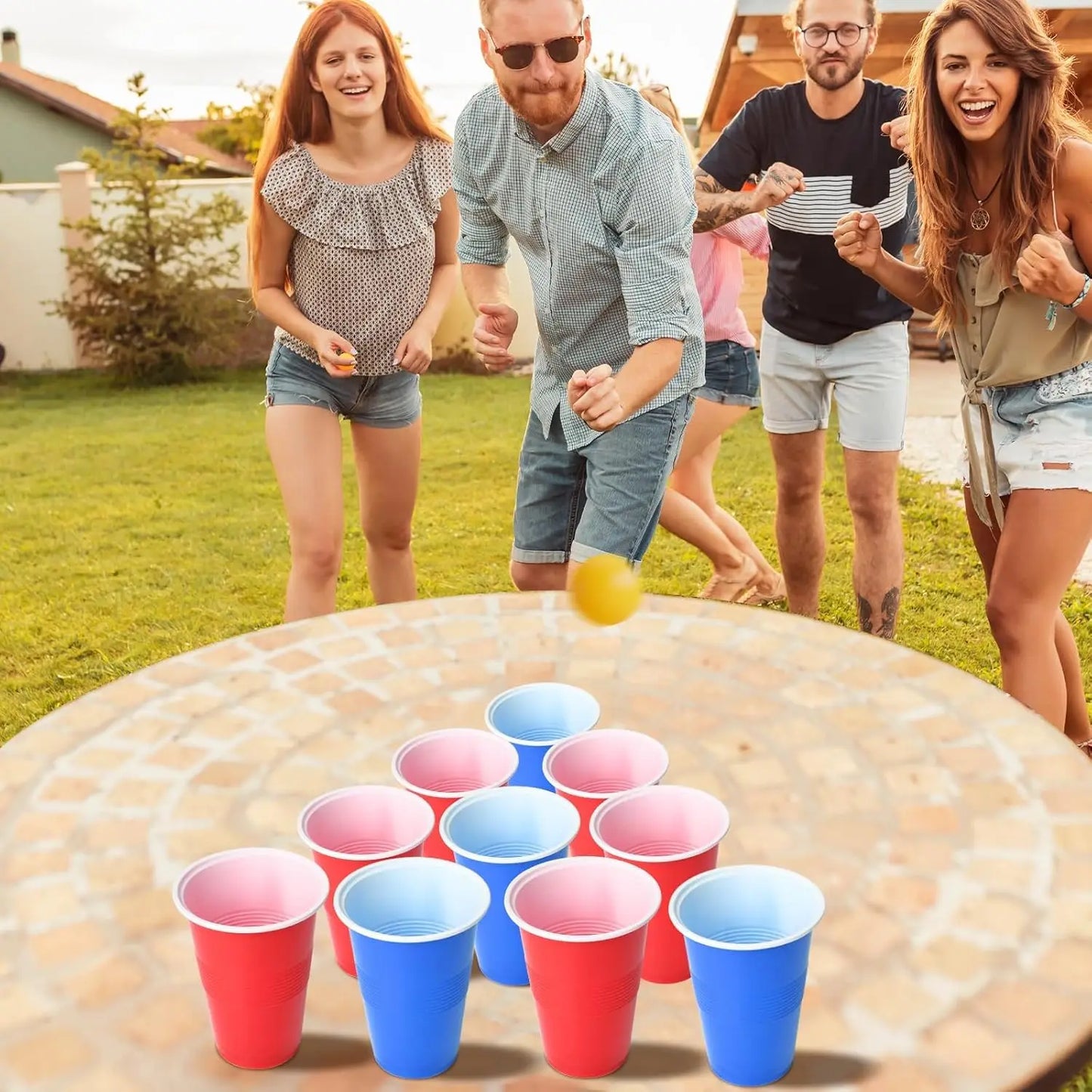 60 Packs 16 Oz Plastic Party Cups with 6PCS Ping Pong Balls Beer Pong Game Set for Drinks, Soda Punch Barbecues Picnics Party Peaceful Pleasures Health and Wellness