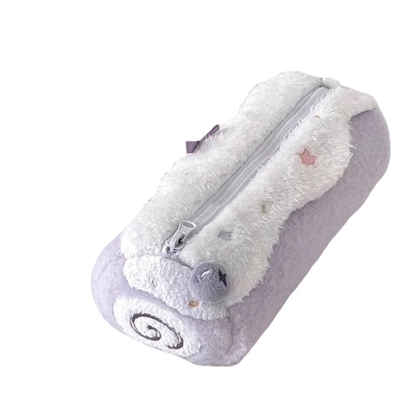 1pc Cream Swiss Roll Plush Pen Bag Cute High Beauty Student Large Capacity Desktop Stationery Box Pen Bag Peaceful Pleasures Health and Wellness purple