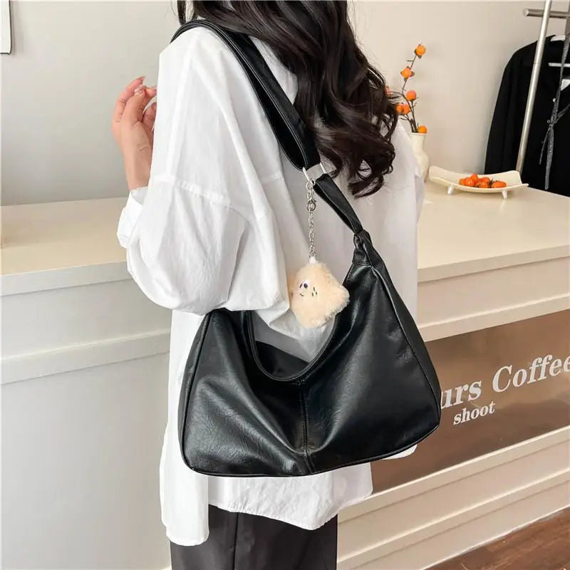 Retro PU Leather Shoulder Bag – Large Capacity Women's Tote
