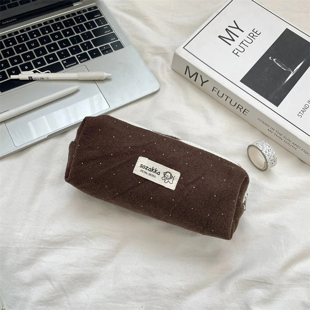 Plaid Felt Pencil Case – Large Capacity Student Organizer Pouch