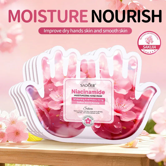 SADOER Sakura Niacinamide Hand Mask Gloves | 5 Pairs Moisturizing Hand Mask Gloves Peaceful Pleasures Health and Wellness Sakura