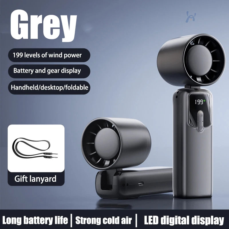 Lenovo Portable Handheld Small Fan 100-Speed Powerful Wind Cold Air Electric Fan Charging Foldable 90° Adjustable Outdoor Travel Peaceful Pleasures Health and Wellness Grey-regular