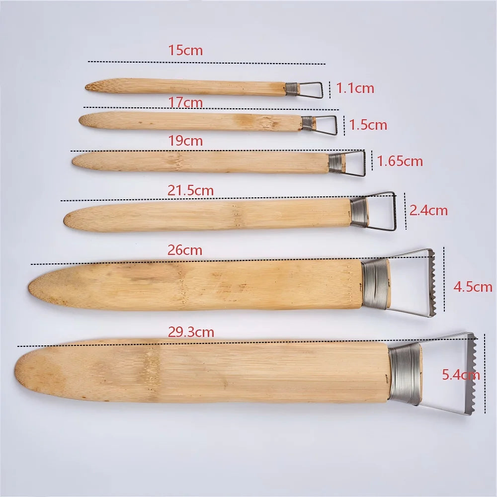 6x Widen Sawtooth Clay Texture Tool Paste Amending Tool Ceramic Sculpture Clay Plastic Bamboo Handle Pottery Clay Scraper Tool Peaceful Pleasures Health and Wellness Light Grey
