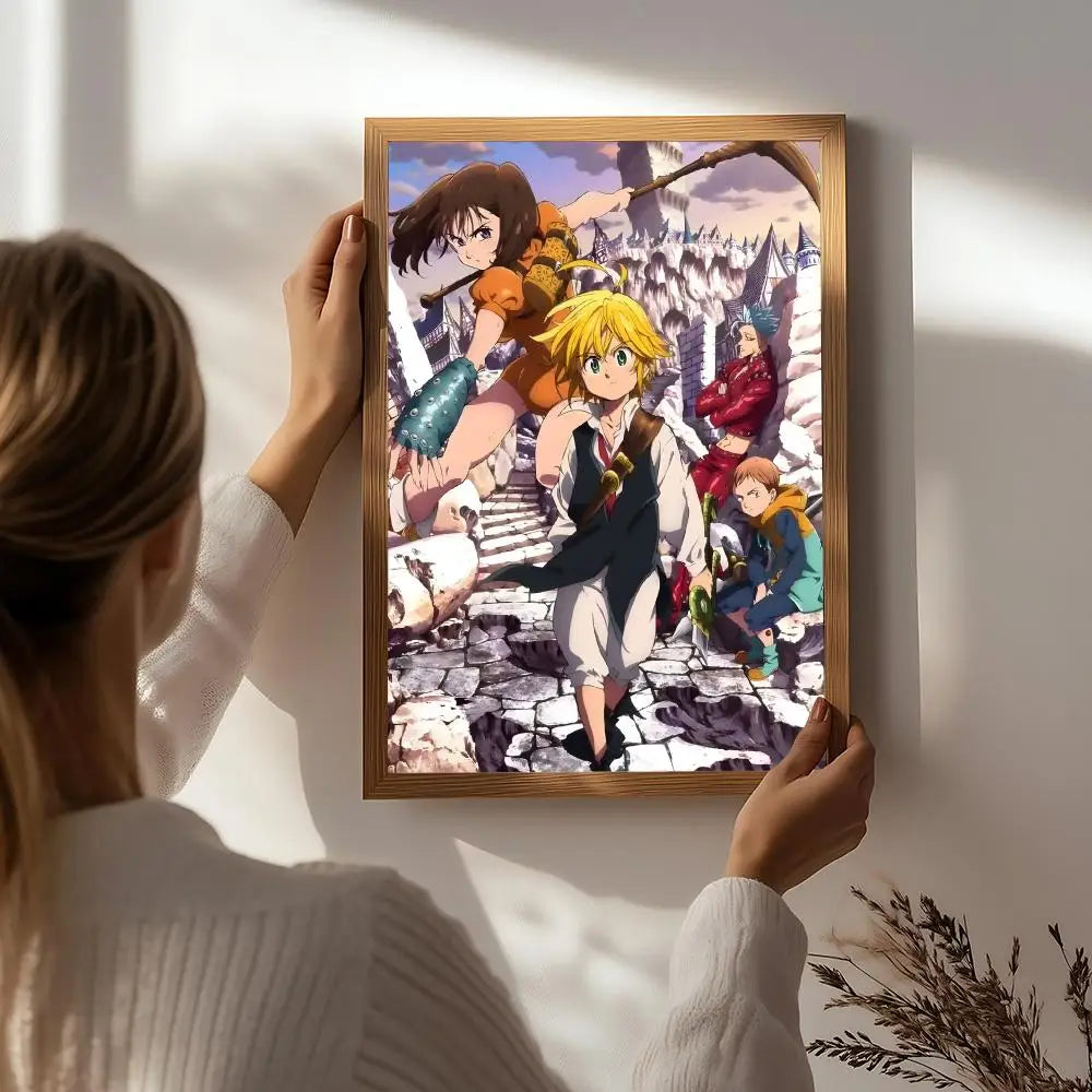 Anime T-The Seven Deadly Sins Poster HD Self Adhesive Waterproof Wall Art Ideal for Home Office Dorm Bedroom Great Gift Peaceful Pleasures Health and Wellness White7 50X70cmNoframe