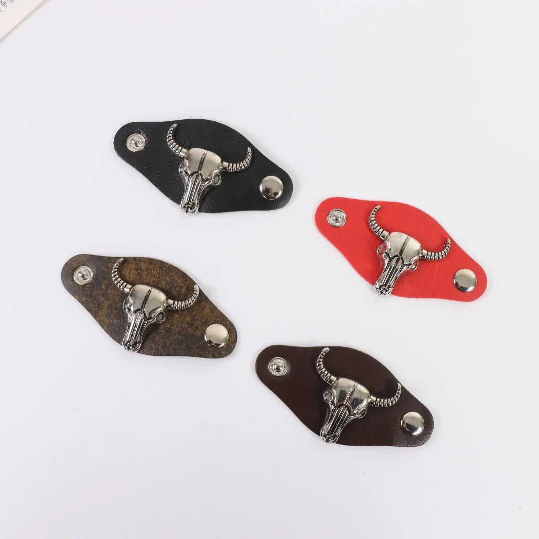 Western Cow Head Square Scarf Buckle Retro Metal Denim Clip Unisex PU