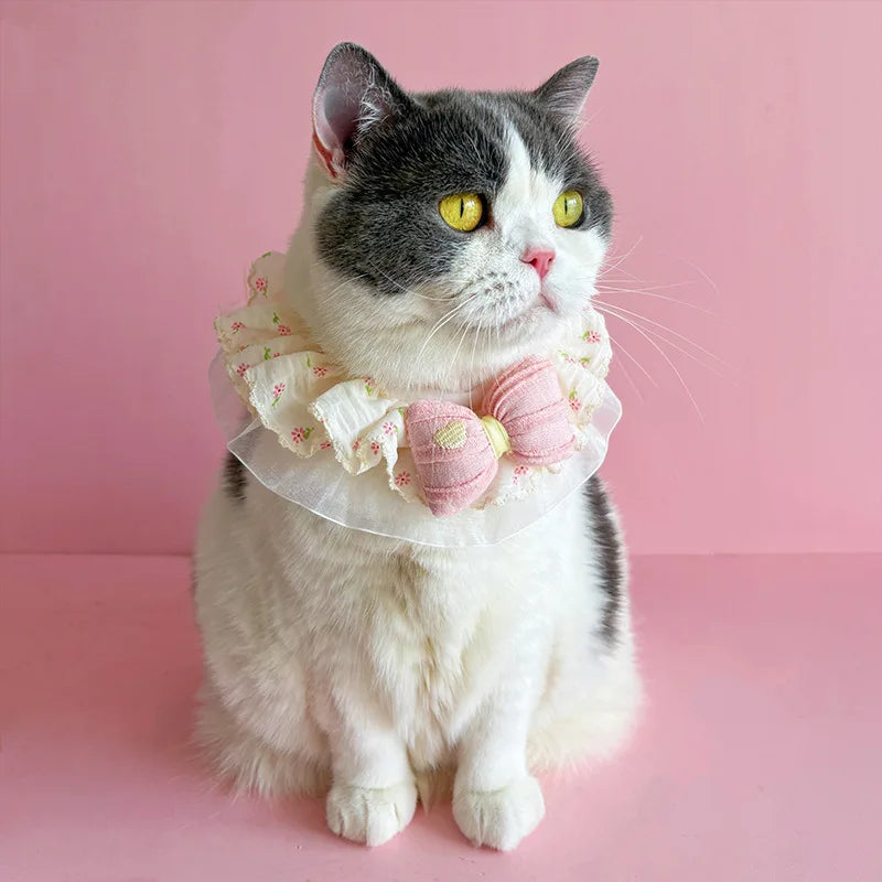 1pc Autumn Dog Scarf Rustic Style Pet Scarf Cute Princess Style Cat Scarf Drool Towel Lace Bow Peaceful Pleasures Health and Wellness